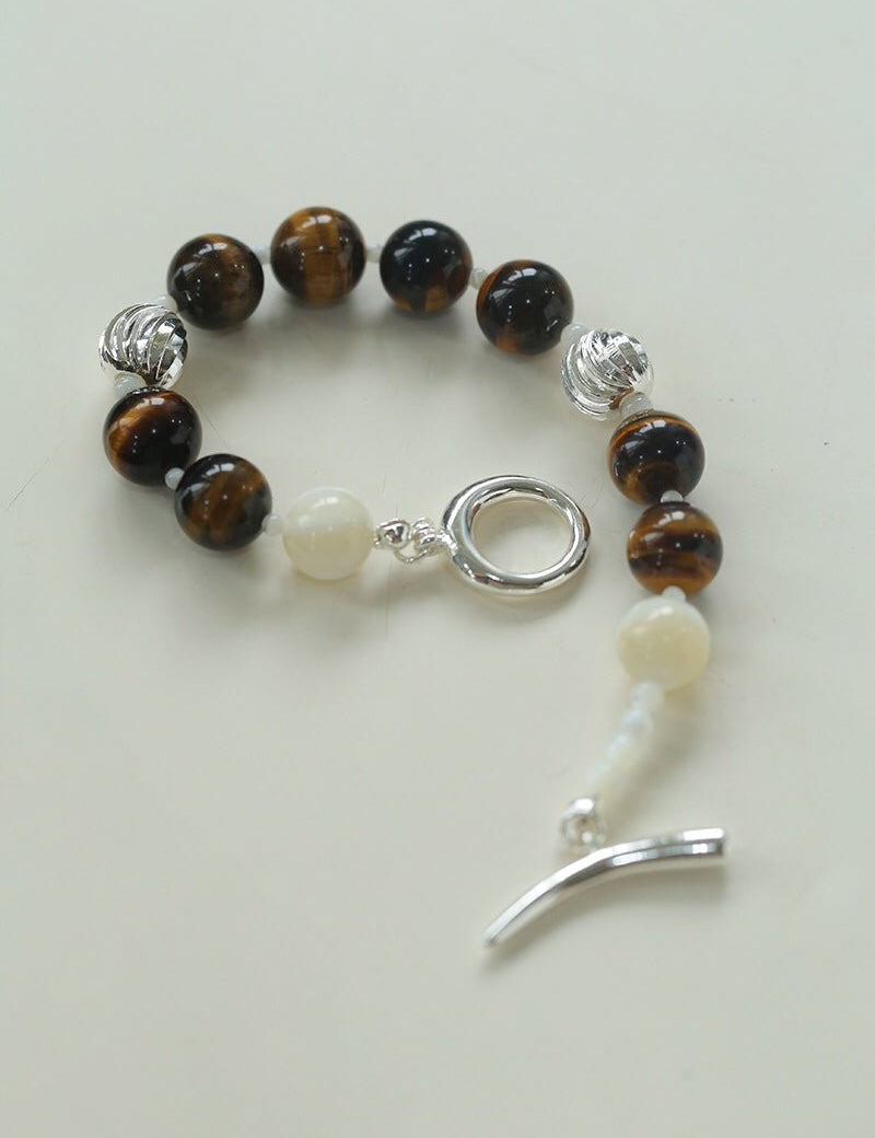 OT Tiger's Eye Silver Shell Beaded Bracelet gembea jewelry