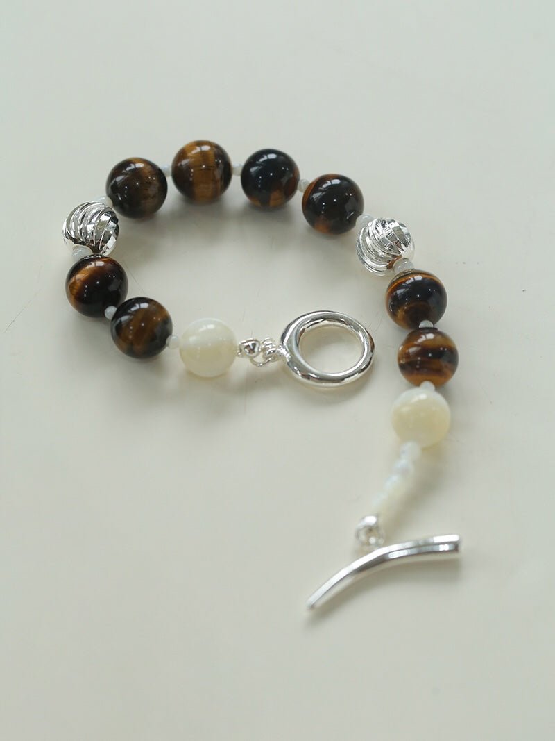 OT Tiger's Eye Silver Shell Beaded Bracelet gembea jewelry