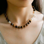 OT Tiger's Eye Silver Shell Beaded Necklace gembea jewelry