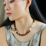 OT Tiger's Eye Silver Shell Beaded Necklace gembea jewelry