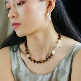 OT Tiger's Eye Silver Shell Beaded Necklace gembea jewelry