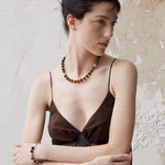 OT Tiger's Eye Silver Shell Beaded Necklace gembea jewelry