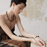 OT Tiger's Eye Silver Shell Beaded Necklace gembea jewelry