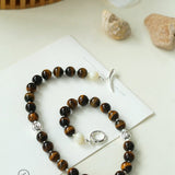 OT Tiger's Eye Silver Shell Beaded Necklace gembea jewelry