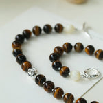 OT Tiger's Eye Silver Shell Beaded Necklace gembea jewelry