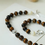 OT Tiger's Eye Silver Shell Beaded Necklace gembea jewelry