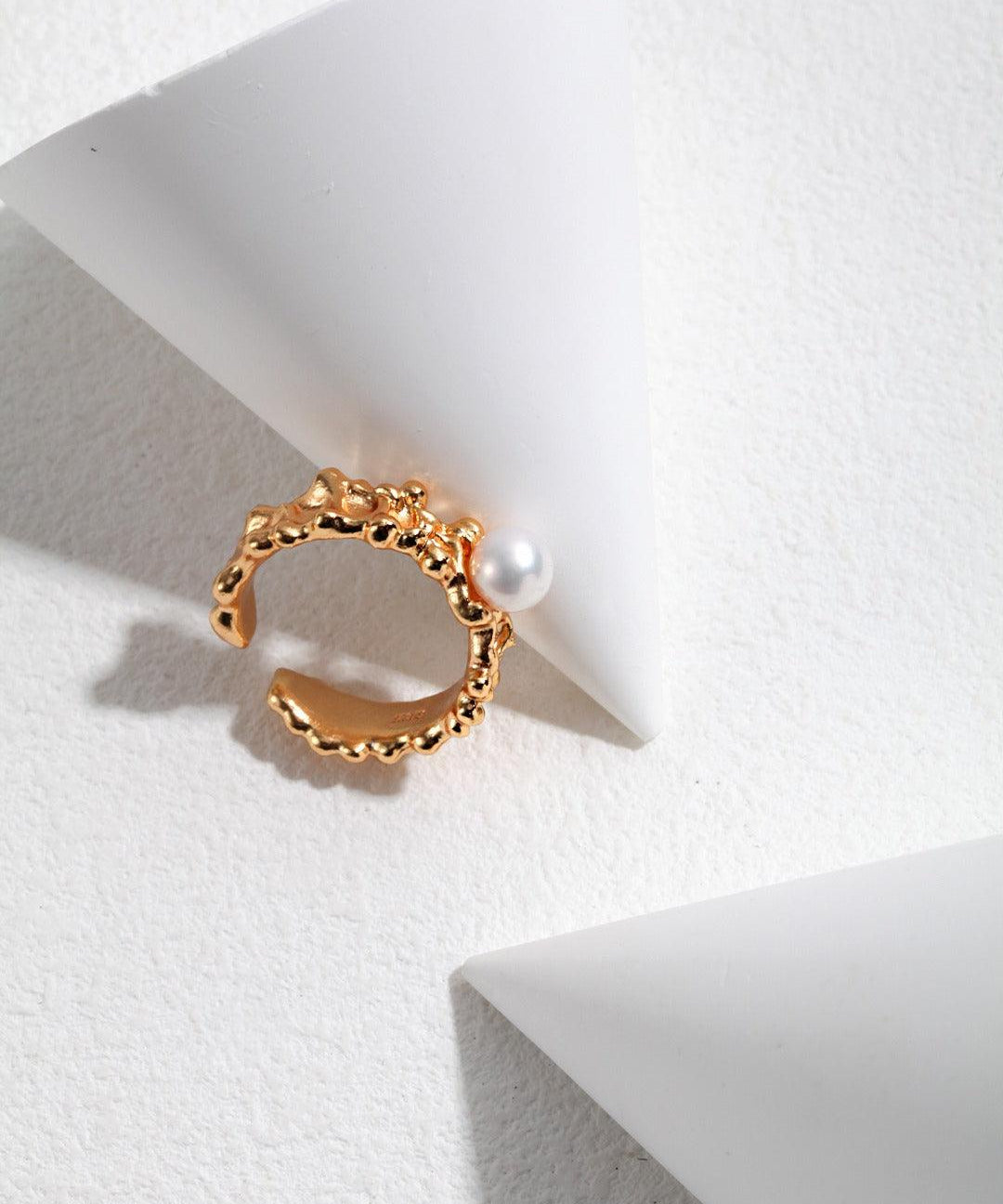 Ocean Wave Element Freshwater Pearl Rings - Gembea Jewelry