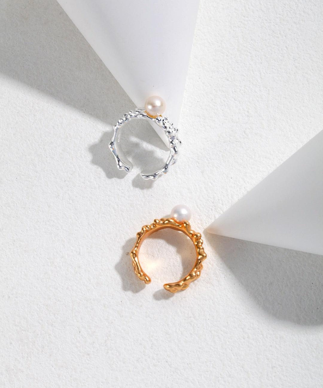 Ocean Wave Element Freshwater Pearl Rings - Gembea Jewelry