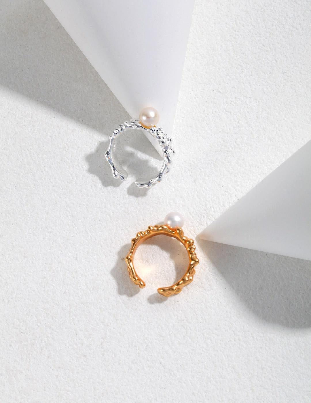 Ocean Wave Element Freshwater Pearl Rings - Gembea Jewelry