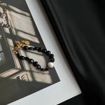 Oval-shaped Black Agate Bead Pearl Bracelet GEMBEA JEWELRY