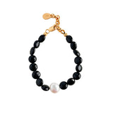 Oval-shaped Black Agate Bead Pearl Bracelet GEMBEA JEWELRY