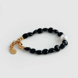 Oval-shaped Black Agate Bead Pearl Bracelet GEMBEA JEWELRY