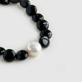 Oval-shaped Black Agate Bead Pearl Bracelet GEMBEA JEWELRY