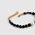 Oval-shaped Black Agate Bead Pearl Bracelet GEMBEA JEWELRY