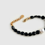 Oval-shaped Black Agate Bead Pearl Bracelet GEMBEA JEWELRY