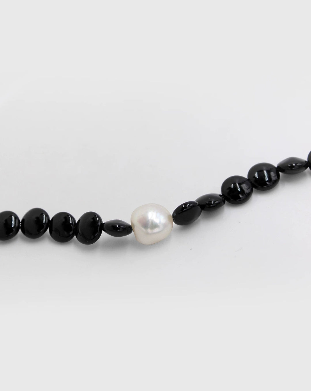 Oval-shaped Black Agate Bead Pearl Necklace GEMBEA JEWELRY
