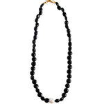 Oval-shaped Black Agate Bead Pearl Necklace GEMBEA JEWELRY
