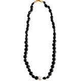 Oval-shaped Black Agate Bead Pearl Necklace GEMBEA JEWELRY