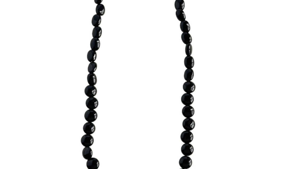 Oval-shaped Black Agate Bead Pearl Necklace GEMBEA JEWELRY