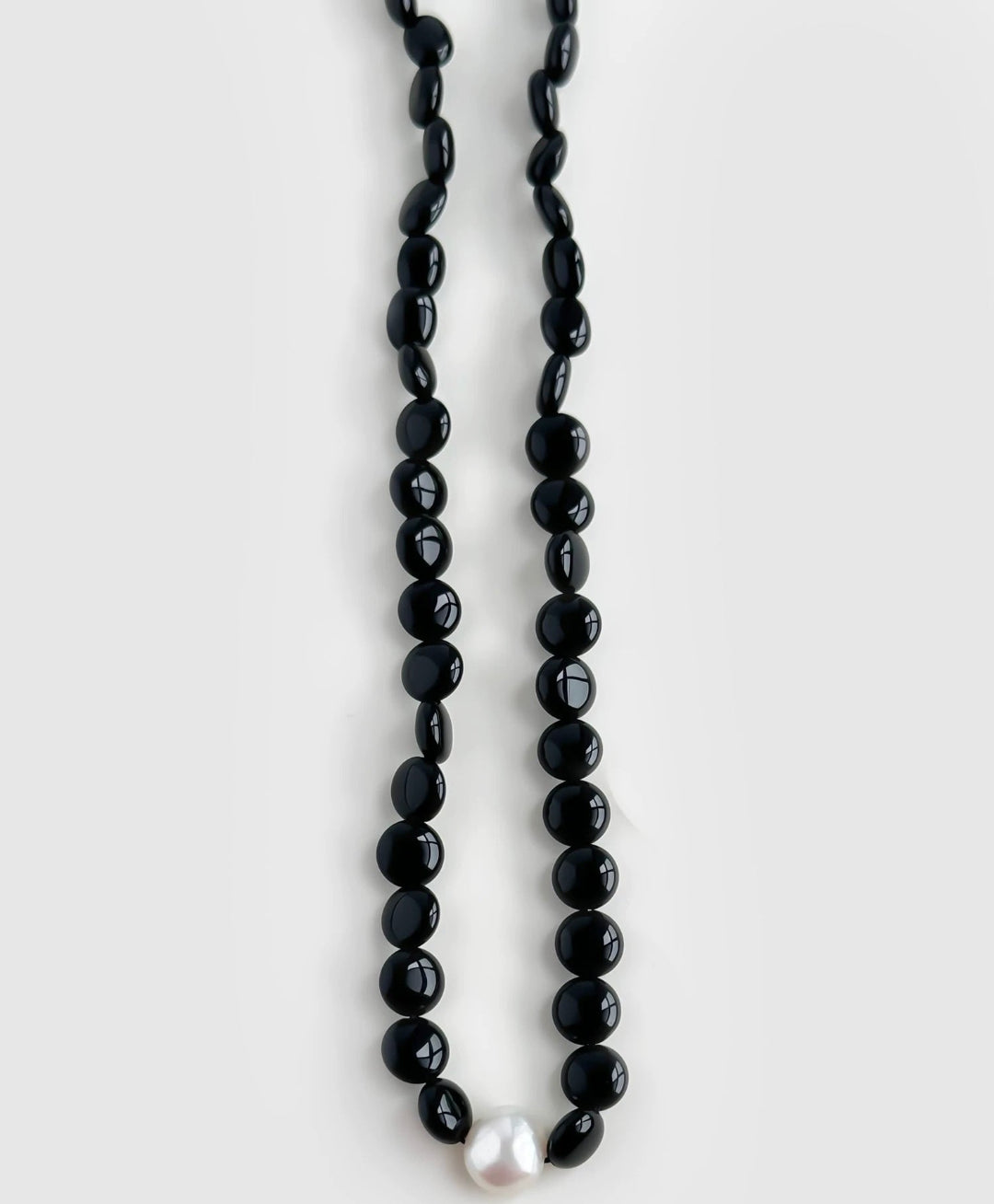 Oval-shaped Black Agate Bead Pearl Necklace GEMBEA JEWELRY