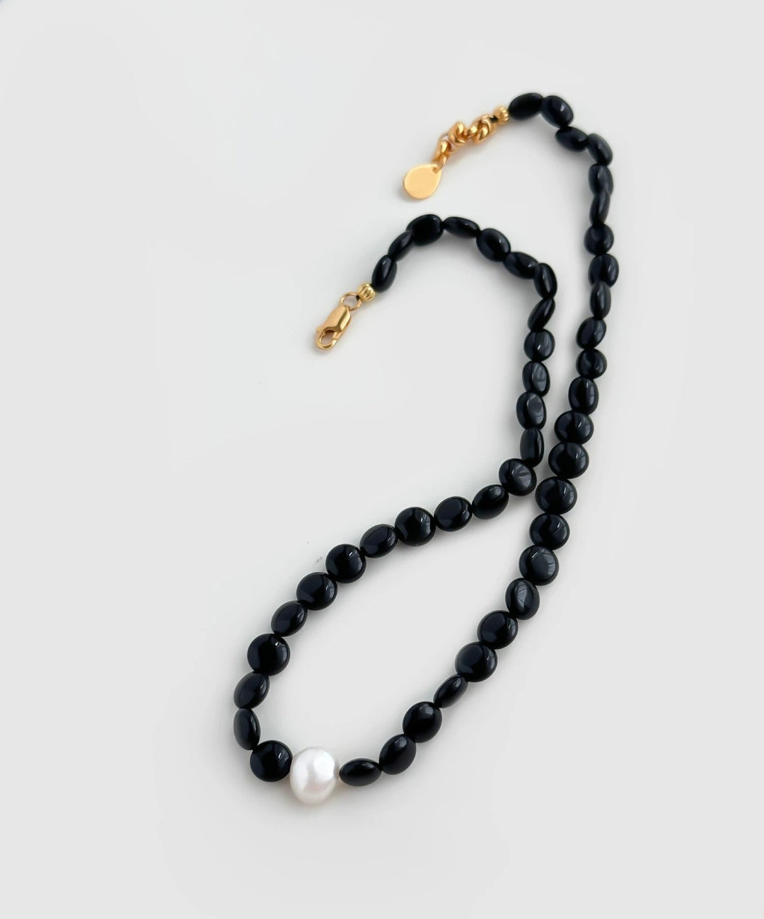 Oval-shaped Black Agate Bead Pearl Necklace GEMBEA JEWELRY
