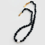 Oval-shaped Black Agate Bead Pearl Necklace GEMBEA JEWELRY