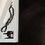 Oval-shaped Black Agate Bead Pearl Necklace GEMBEA JEWELRY