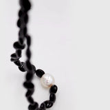 Oval-shaped Black Agate Bead Pearl Necklace GEMBEA JEWELRY