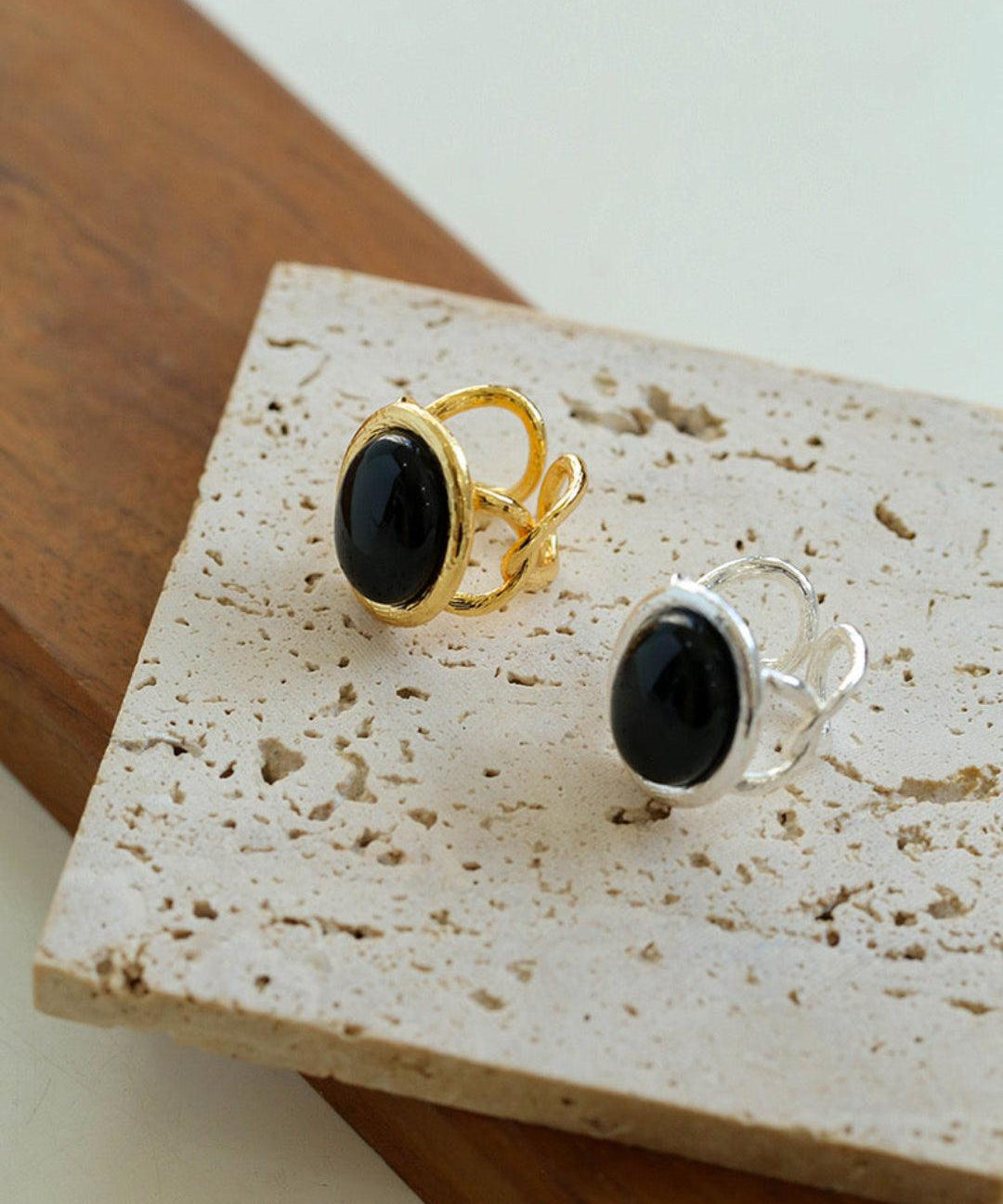 Oval Black Agate Gemstone Ring - Gembea Jewelry