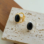 Oval Black Agate Gemstone Ring - Gembea Jewelry