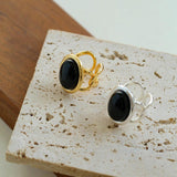 Oval Black Agate Gemstone Ring - Gembea Jewelry