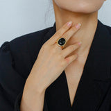 Oval Black Agate Gemstone Ring - Gembea Jewelry