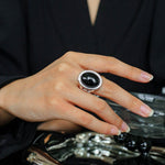 Oval Black Agate Gemstone Ring - Gembea Jewelry