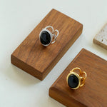 Oval Black Agate Gemstone Ring - Gembea Jewelry