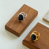 Oval Black Agate Gemstone Ring - Gembea Jewelry