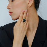 Oval Black Agate Gemstone Ring - Gembea Jewelry