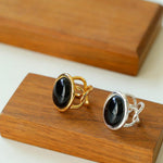 Oval Black Agate Gemstone Ring - Gembea Jewelry