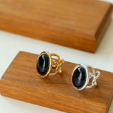 Oval Black Agate Gemstone Ring - Gembea Jewelry