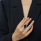 Oval Black Agate Gemstone Ring - Gembea Jewelry