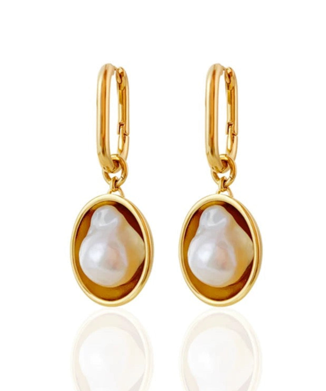 Oval Golden Pendant Baroque Pearl Hoop Earrings gembea jewelry
