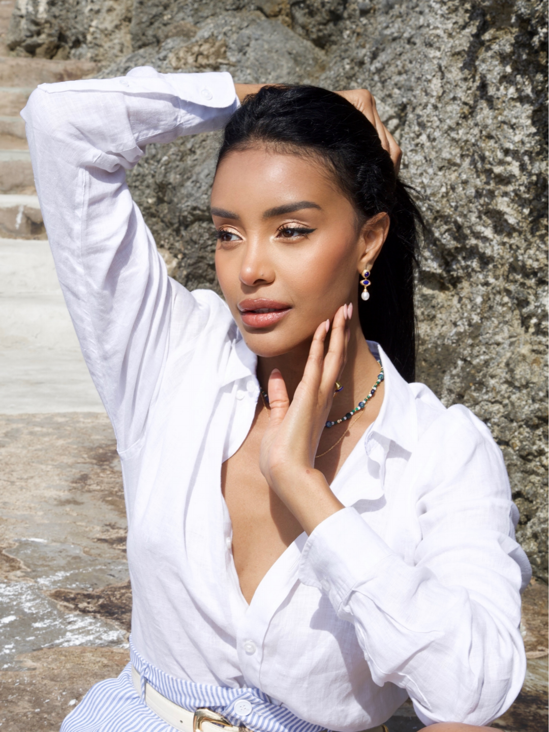 Vintage Lapis Lazuli Pearl Drop Earrings-Gembea Jewelry