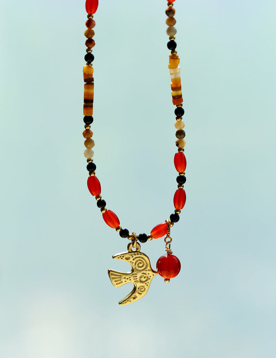 Peace Dove Pendant Agate Beaded Necklace-Gembea Jewelry