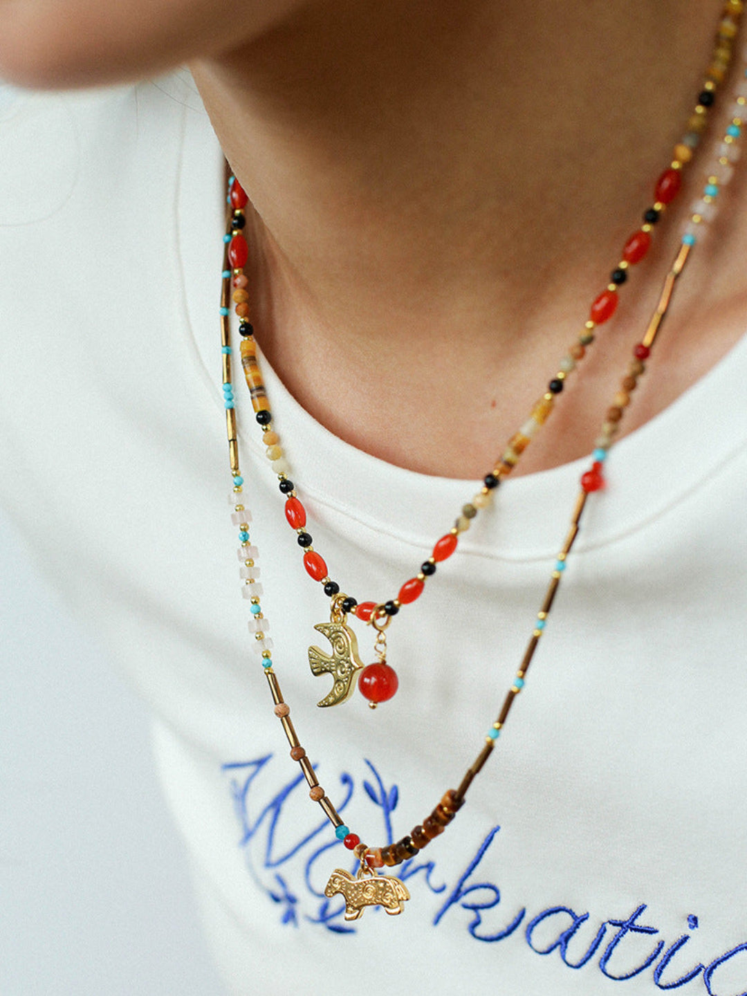 Peace Dove Pendant Agate Beaded Necklace-Gembea Jewelry