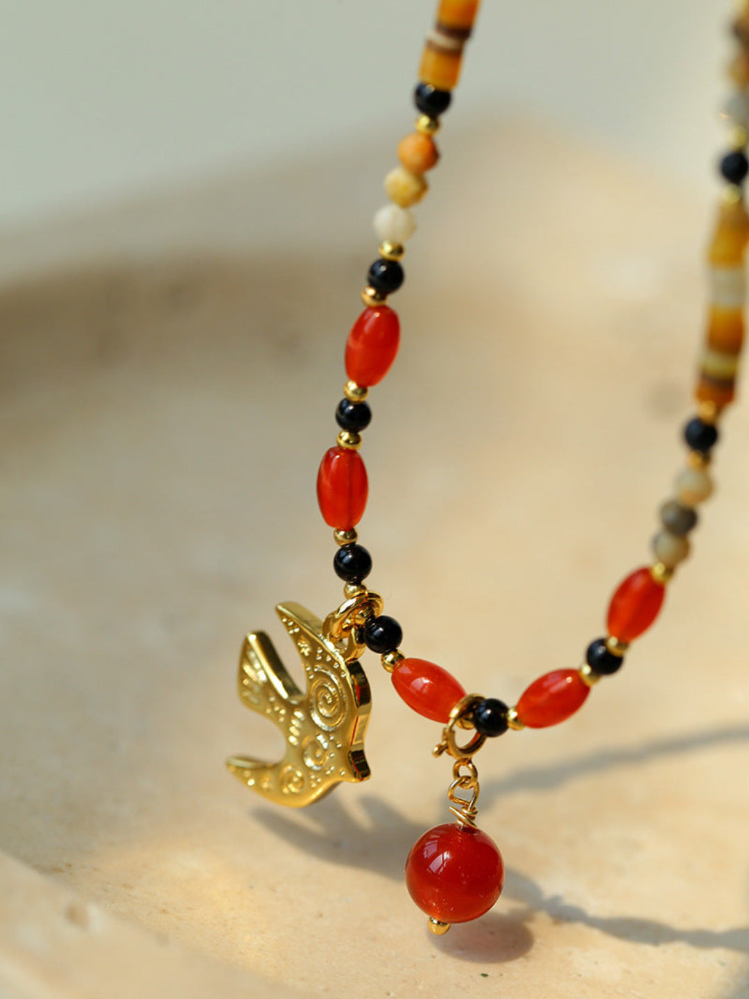 Peace Dove Pendant Agate Beaded Necklace-Gembea Jewelry