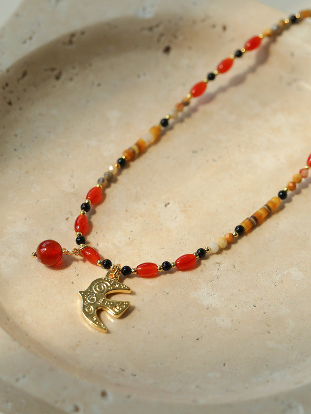 Peace Dove Pendant Agate Beaded Necklace-Gembea Jewelry