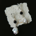 Pearl Black Agate Long Drop Earrings gembea jewelry