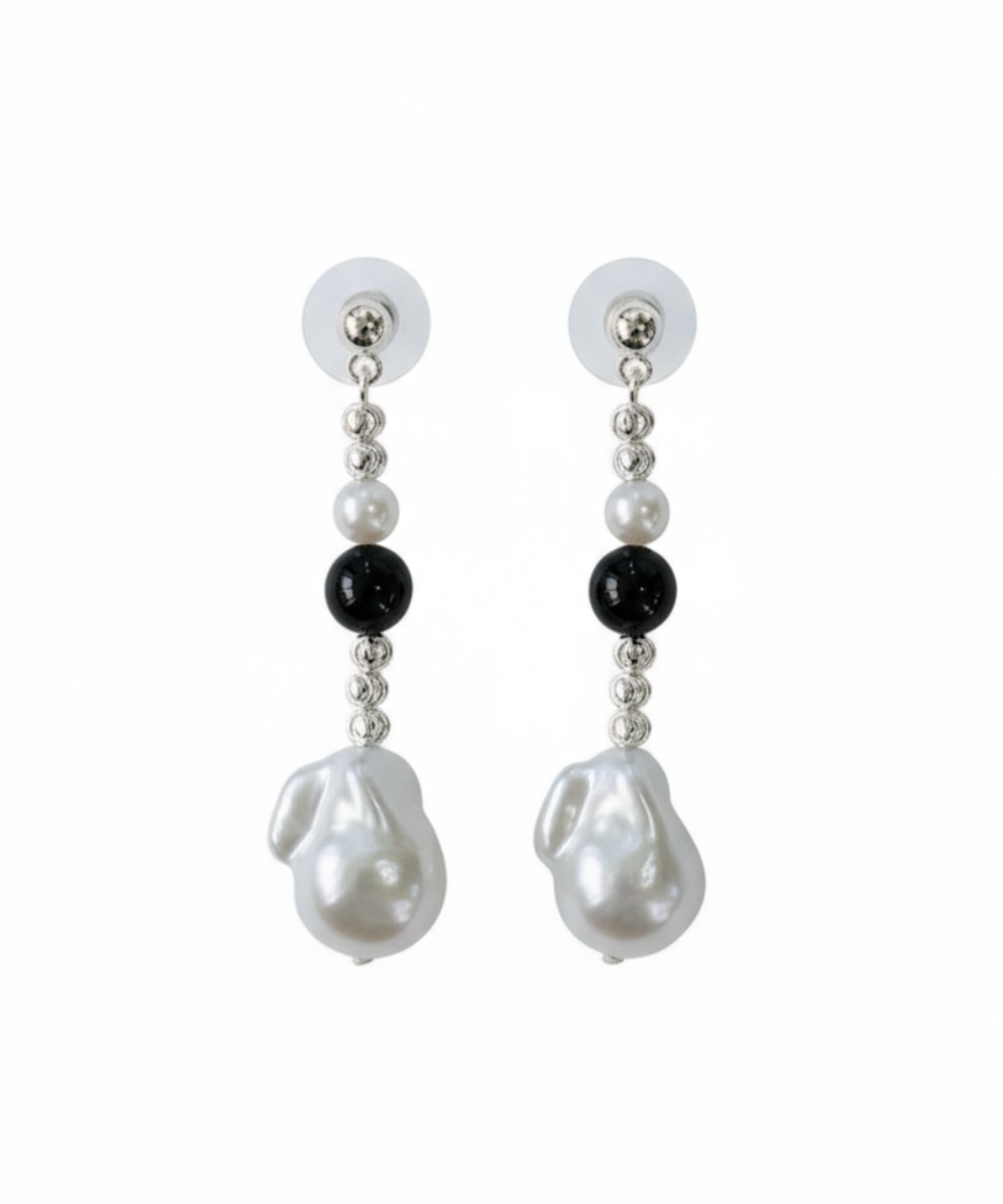 Pearl Black Agate Long Drop Earrings gembea jewelry