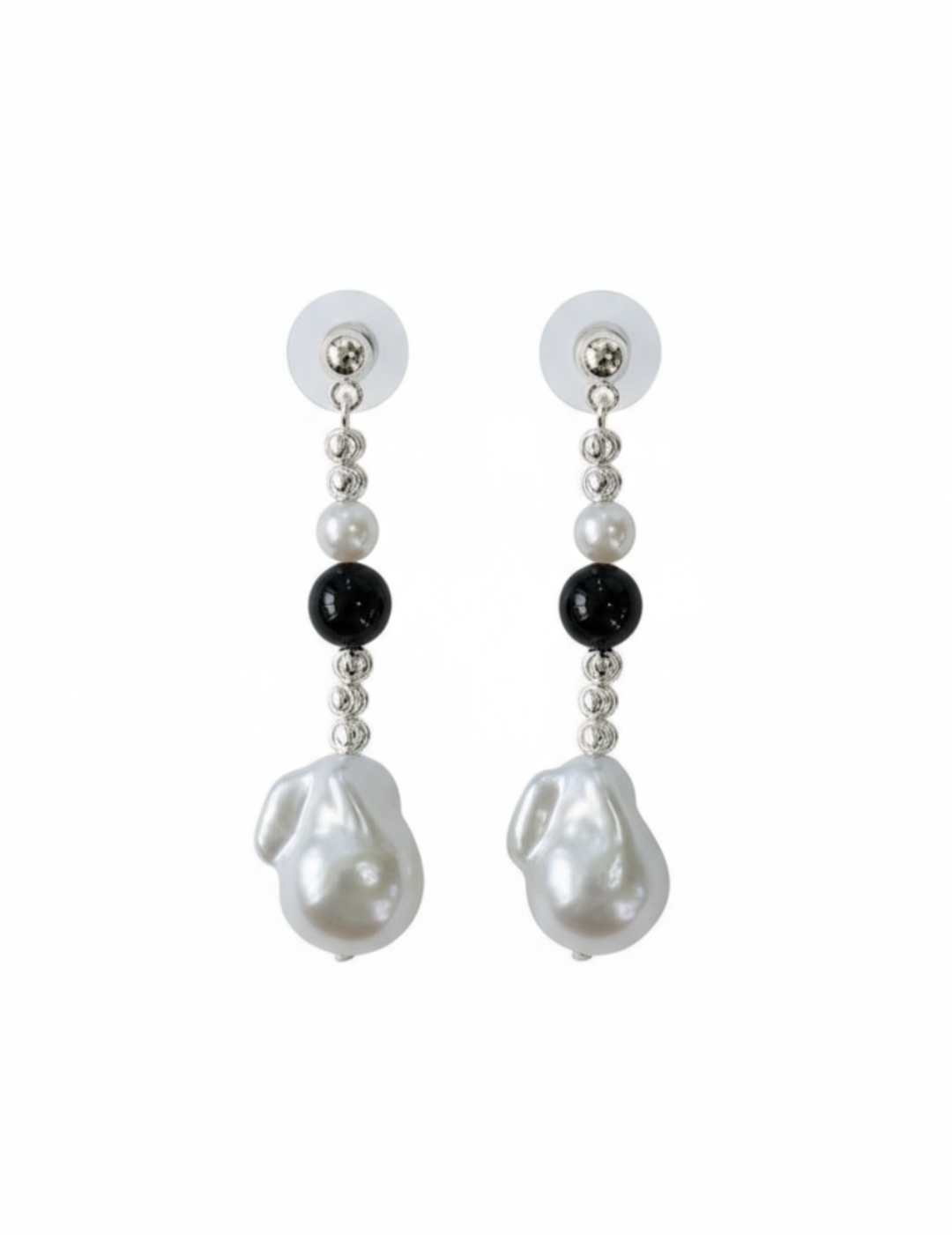 Pearl Black Agate Long Drop Earrings gembea jewelry