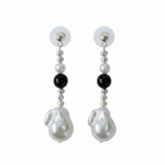 Pearl Black Agate Long Drop Earrings gembea jewelry