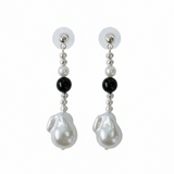Pearl Black Agate Long Drop Earrings gembea jewelry